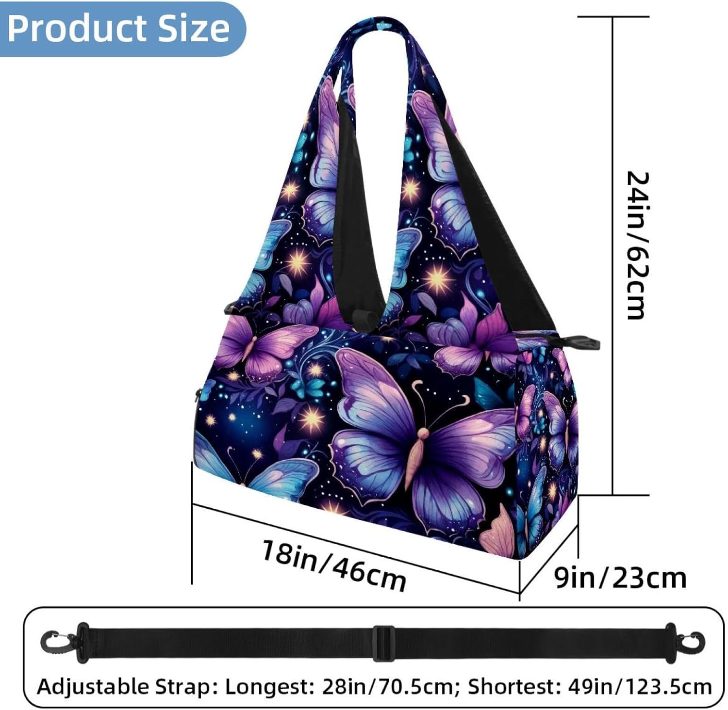 Gym Bag for Women, Teal Butterfly Galaxy Yoga Mat Bag with Shoe Compartment, Sport Yoga Gym Bag with Yoga Strap, Carryall Yoga Tote Bag
