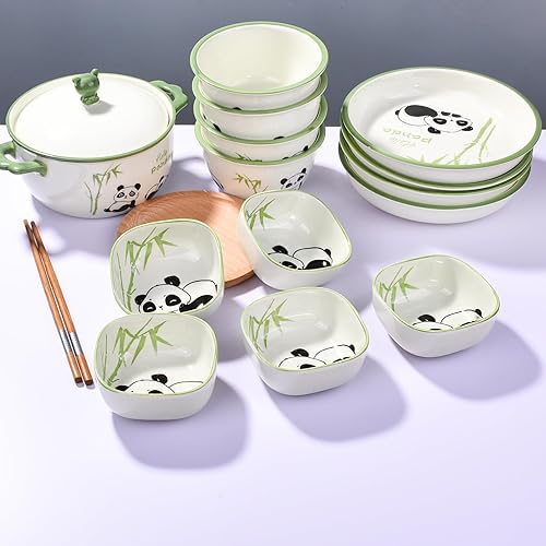 Miniatura 3 de Juego de 5 platos de cerámica de estilo japonés para salsa de soja, lindo diseño de panda y bambú, cuencos de inmersión de 6 onzas para sushi,