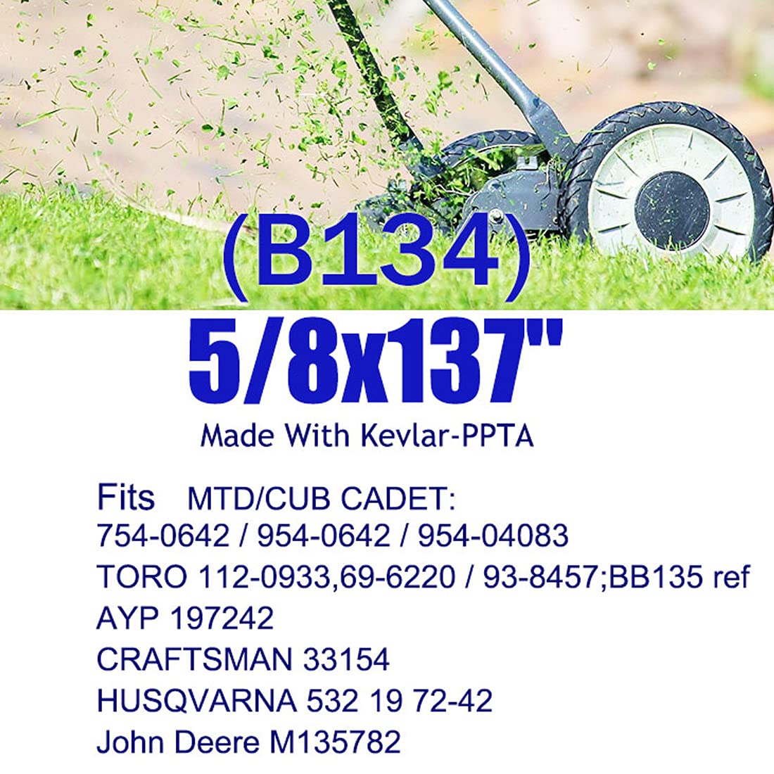 5/8 "x 137" Cinturón para plataforma de corte para cortacésped Fabricado con Kevlar Compatible con AYP 197242, 532197242; Craftsman 33154; Husqvarna 197242, 532197242; Scag 483741