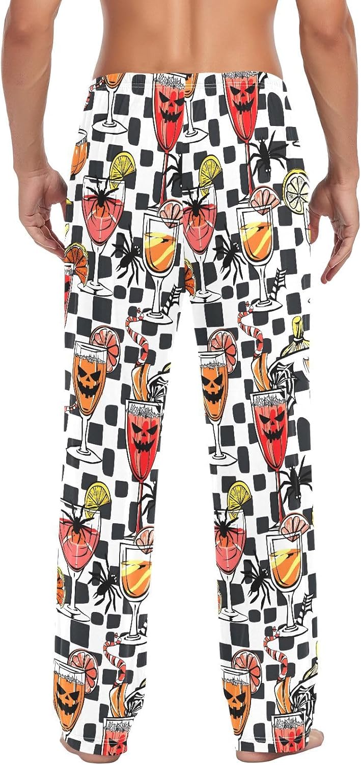 ALAZA Halloween Juice Checkered Men's Pajama Pants Men Cotton Pajama Bottoms with Pockets, S