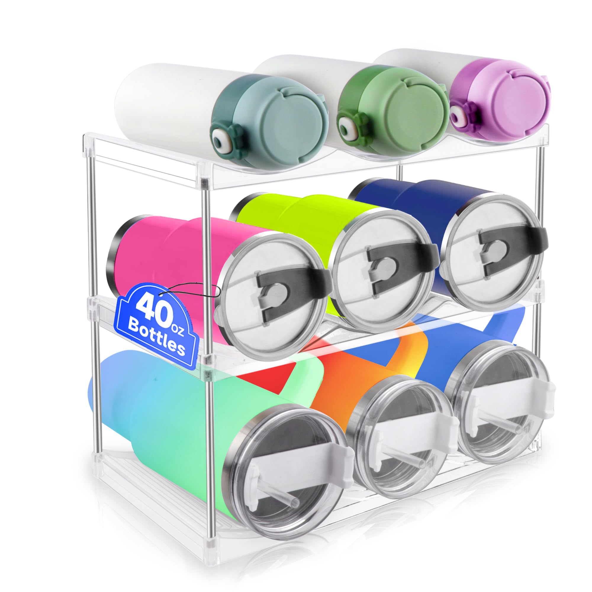 Organizador de botellas de agua de 1,134.0 g, estante de almacenamiento apilable grande para botellas de agua, soporte para botellas de agua de 3 niveles para vino, bebidas, estante organizador de