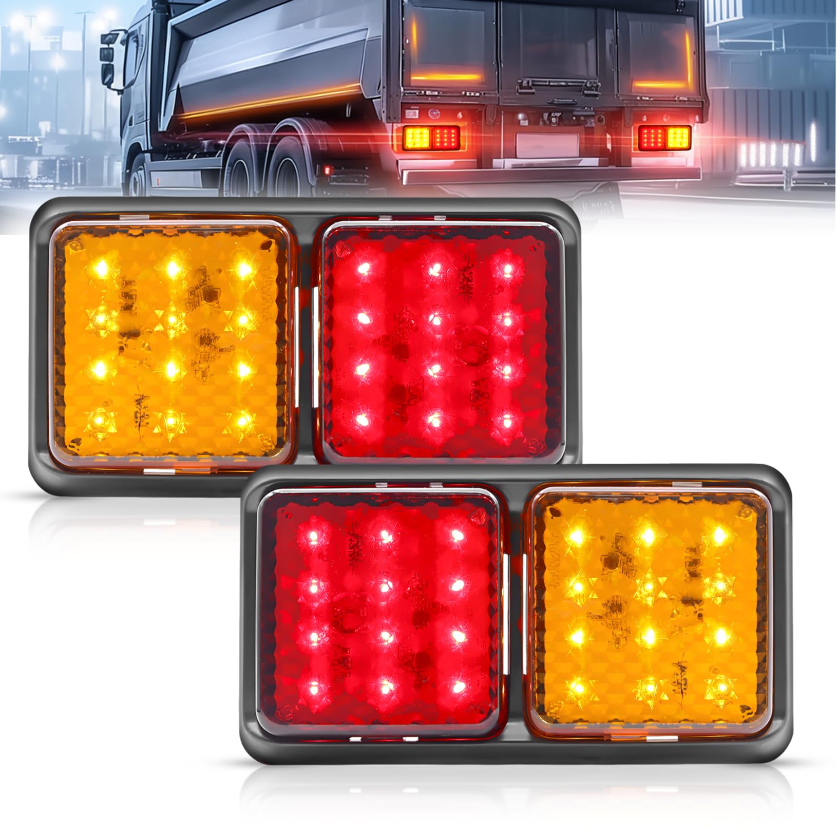 2PCS LED luces de remolque 24V Universal camión luz trasera 24LED remolque luces traseras señal de giro freno luces de marcha impermeable para remolque Camper Van Truck