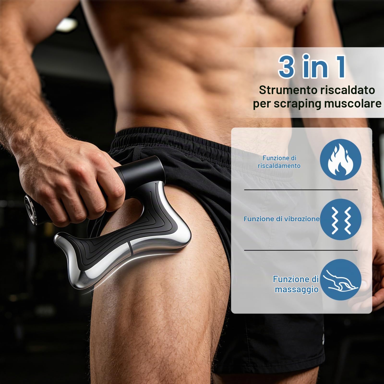 Strumento Elettrico per Raschiamento Muscolare, Massaggiatore a Lama per Fascia con 3 Livelli di Riscaldamento, Massaggiatore Gua Sha Portatile a Microcorrente con 3 Modalità (Nero)