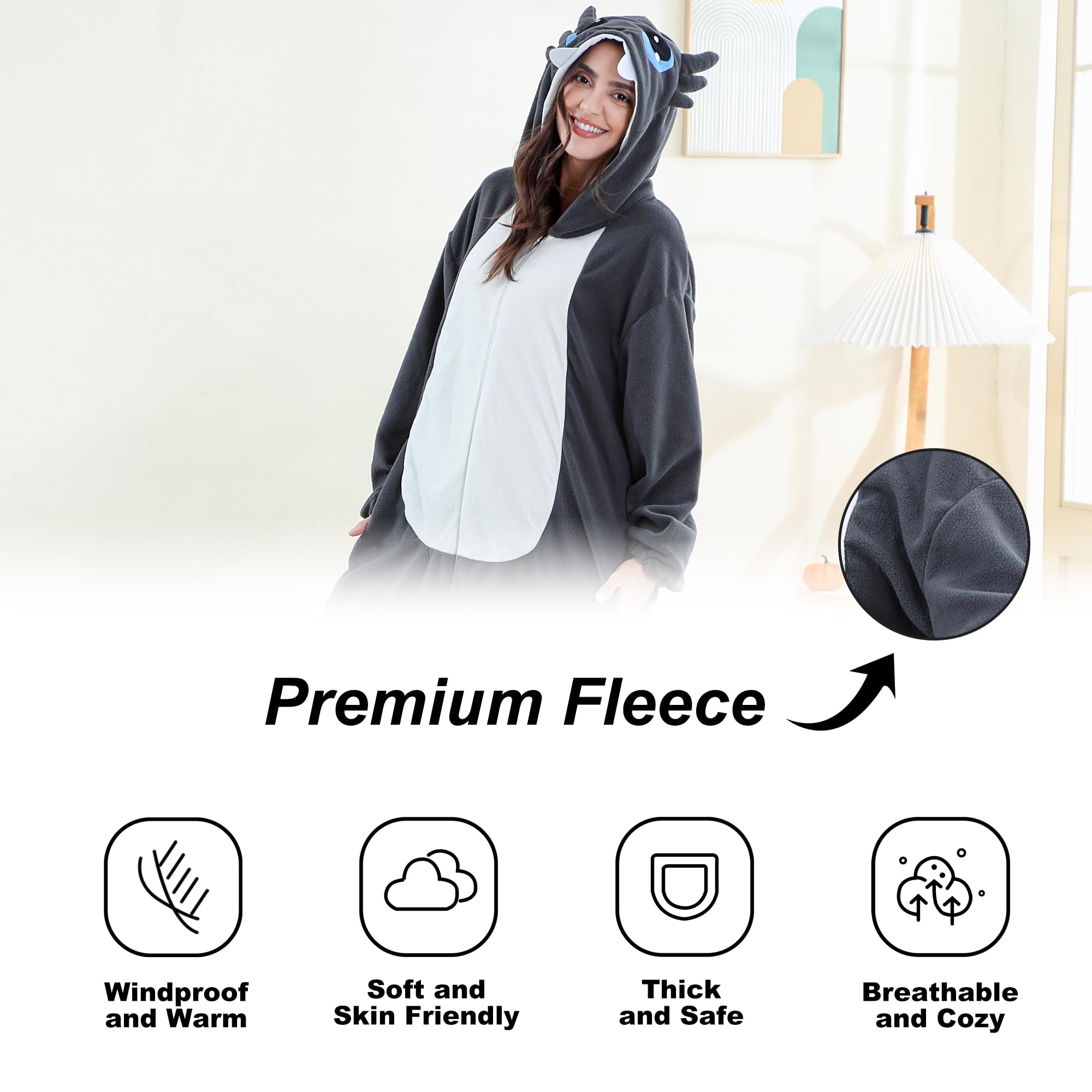 HAHASHOW Pijama Enterizo con Capucha para Adultos - Disfraz de Animal Tierno en Suave Franela Unisex - Tema Invierno, Halloween y Fiestas