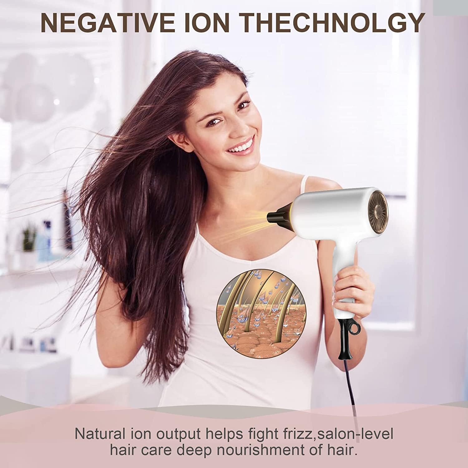 Ionic Hair Dryer with Diffuser, DOOAIR Blow Dryer with Comb and Concentrator Professional Hair Dryer for Curly Hair, Negative Ion Technology, Constant Temperature Hair Care for Lightweight (White)