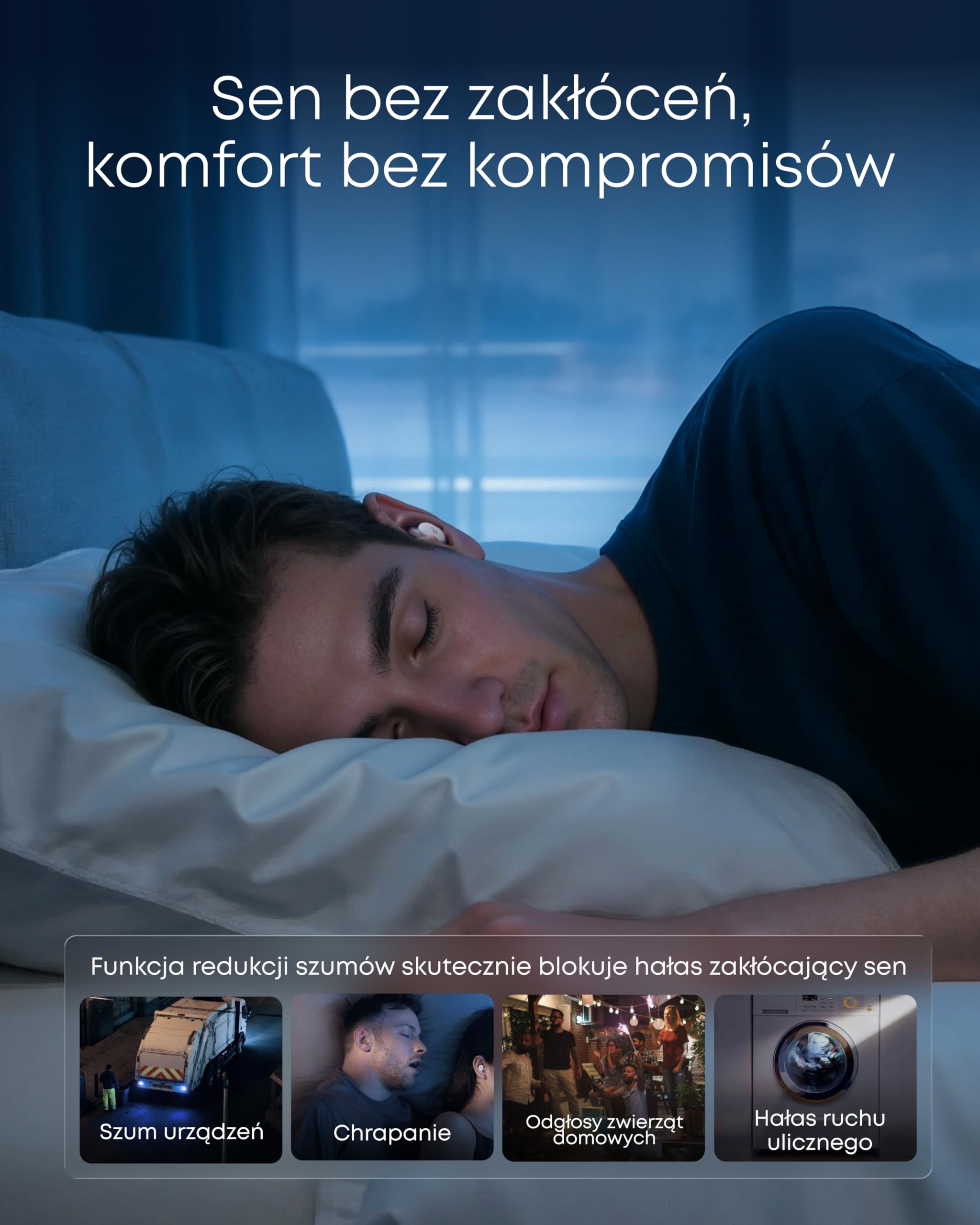 Soundcore Auricolari Sleep A30 di Anker, Cuffie per il Sonno con Cancellazione Attiva del Rumore, Sistema Adattivo di Mascheramento del Russare, Massimo Comfort per Sonno Laterale, 45 Ore di Gioco
