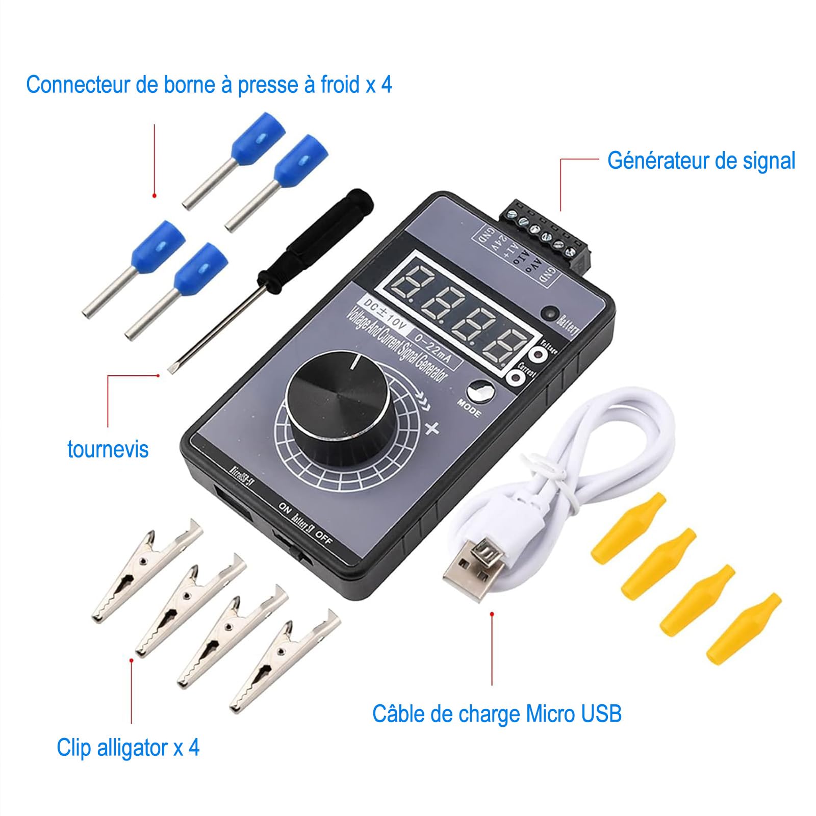 Générateur De Signal Portable, 4-20mA Générateur De Signal De Courant De Tension, 0-10V/0-22mA Ajustable Simulateur De Tension Actuelle Rechargeable Calibrateur De Source De Signal Analogique