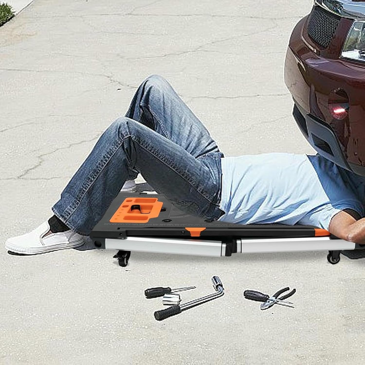 7-in-1 Multifunctional Folding Portable Workbench, with 4 Wheels, Painted Work Table As Workbench, Scaffold, Car Creeper and Hand Truck