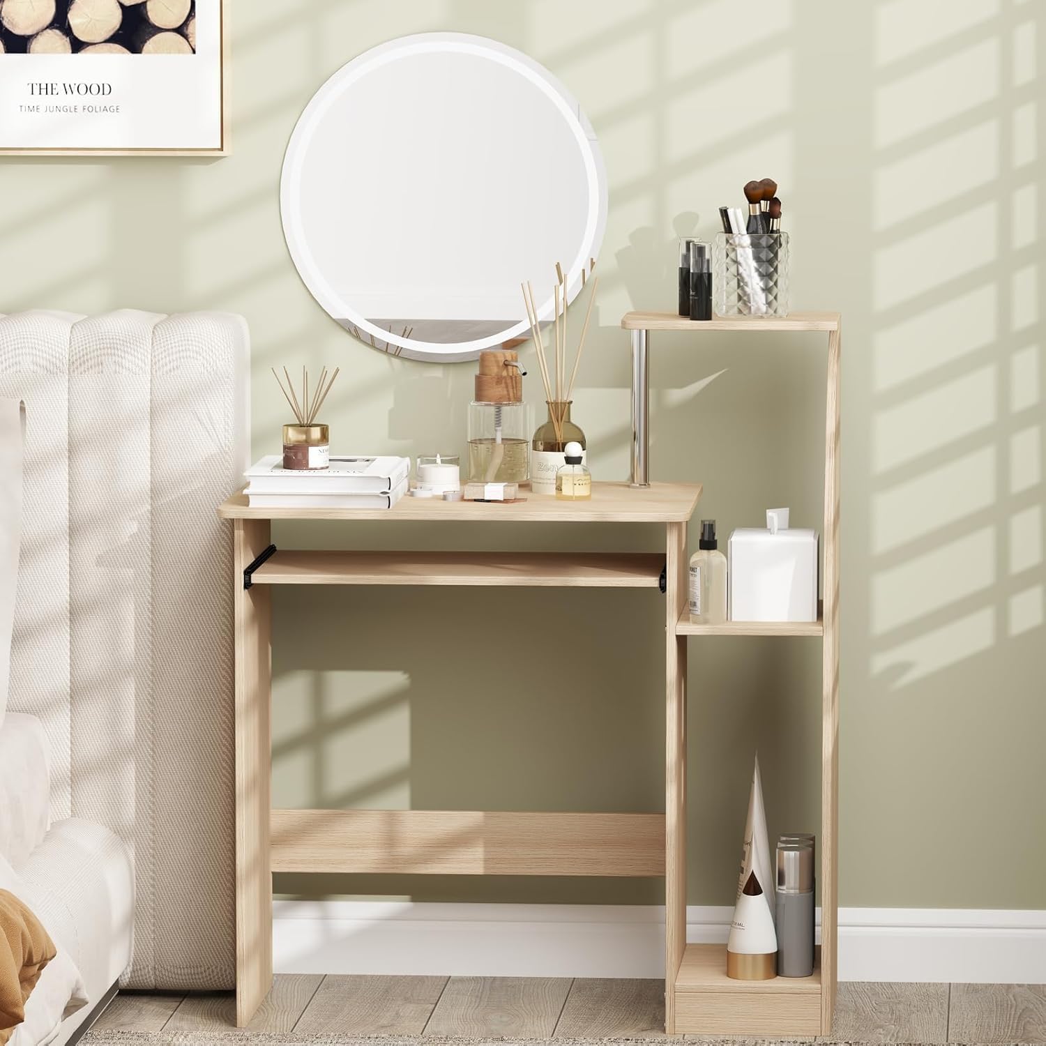 Computer Desk 31.5x12x35.4 Inch Study Desk with Sliding Keyboard Storage Shelves Office Desk Workstations Wooden Laptop Writing Table for Home Office Bedroom