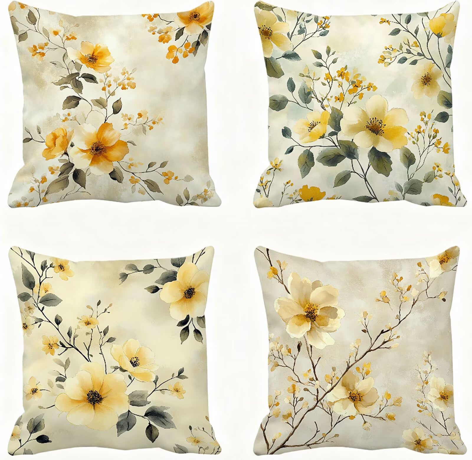 Amarillo Funda Cojin 65x65 Planta Funda Almohada 65x65 Cojines Sofa Súper Suave Fundas Cojines Decorativos Fundas Almohadas 4 Piezas Cervicales y Cuello, para Hogar Sofa Cama Salon Decoracion E - 917