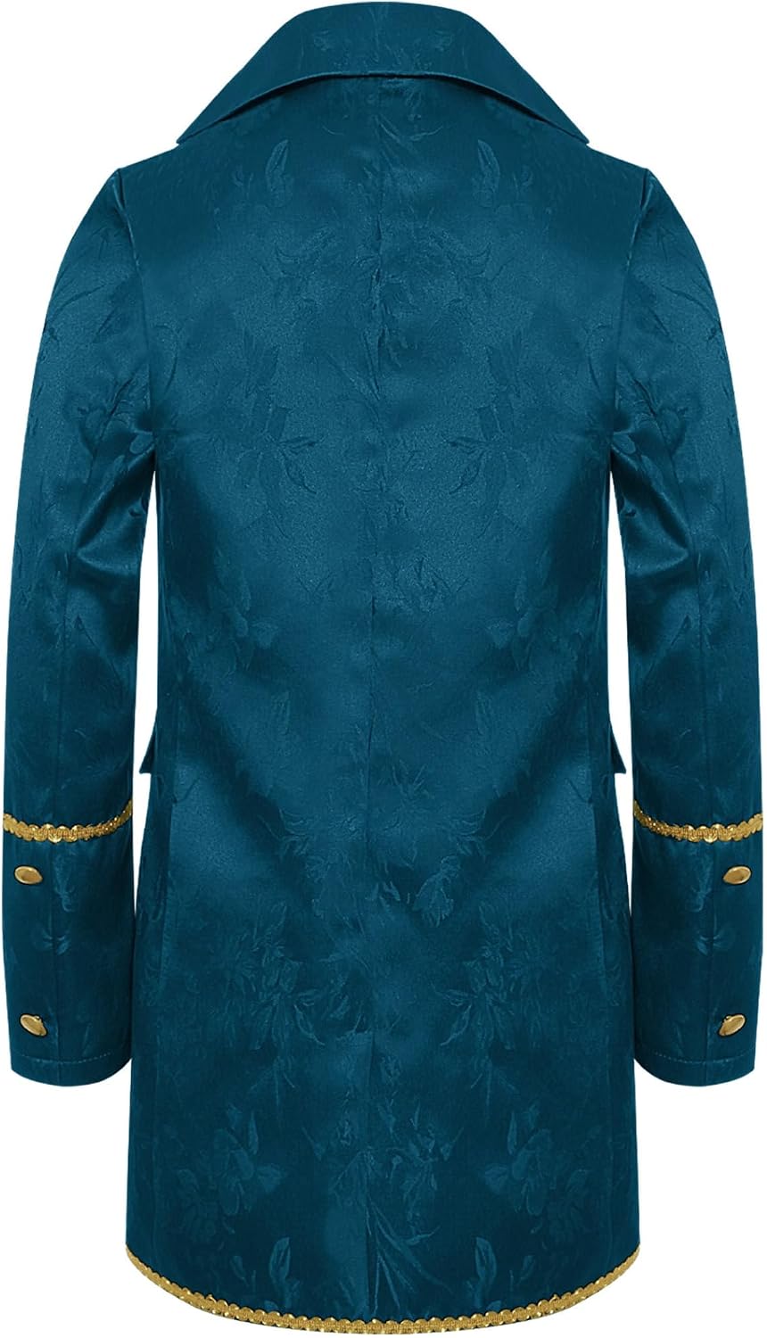 Boys Medieval Victorian Jacket Steampunk Tailcoat Halloween Costumes Gothic Renaissance Victorian Jacket Coat Peacock Blue 16 Years