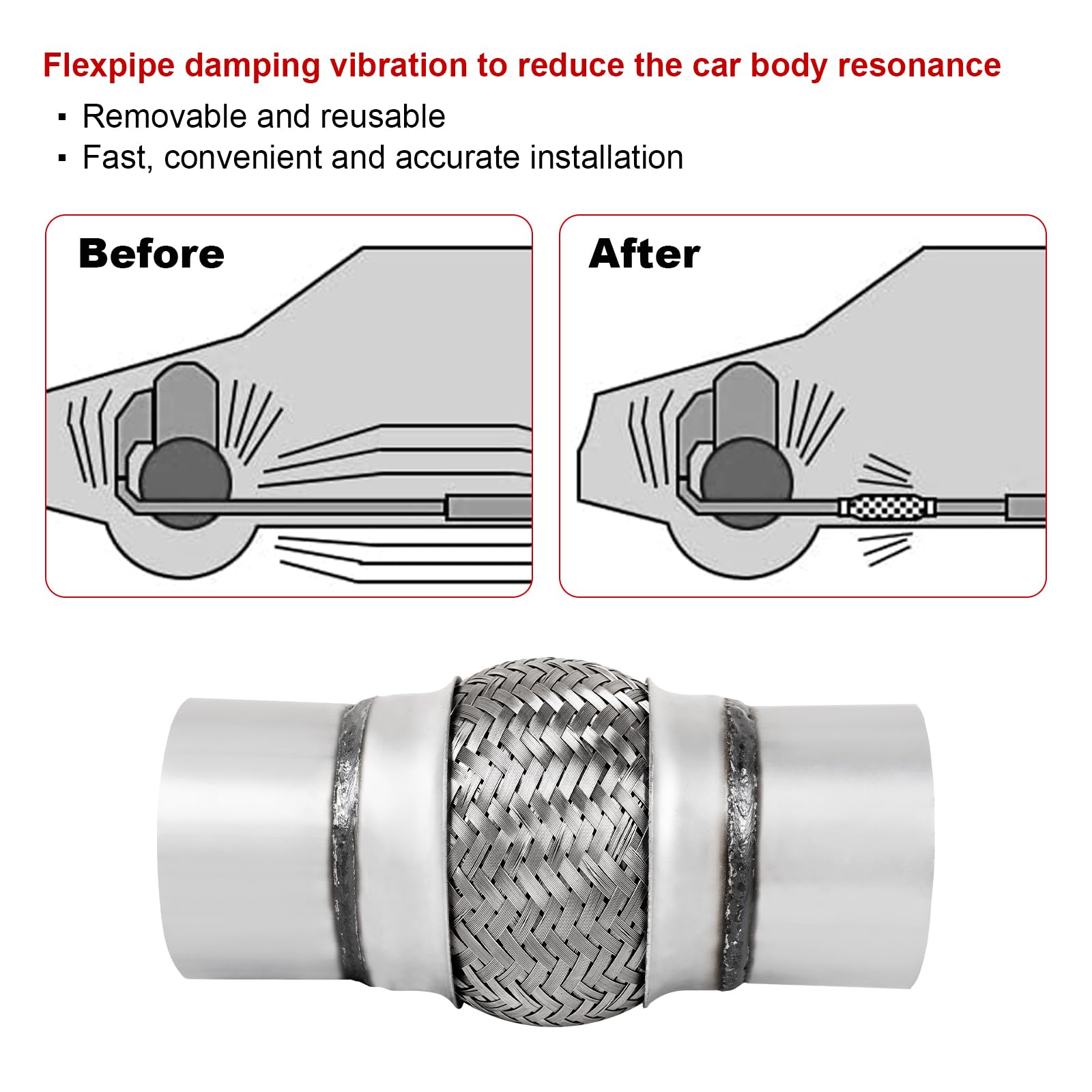 Autarboor 2 Pcs Exhaust Flex Pipe, 3''x 6''Stainless Steel Heavy Duty Autarboor 2 Pcs Exhaust Flex Pipe, 3''x 6''Stainless Steel Heavy Duty