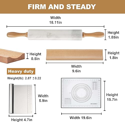 Miniatura 2 de Koville Rodillo de Mármol Natural Africano, Rodillo de Masa Pulido Antiadherente, Pasta, Dumpling, Fondant, Corteza de Pastel, Pan, Masa de Pizza,