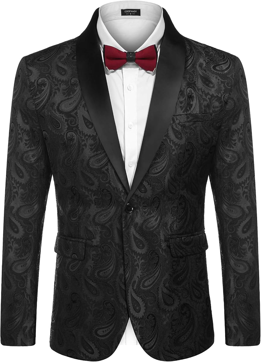 COOFANDY Chaqueta de esmoquin floral para hombre, chaqueta de solapa con chal de cachemira, chaqueta para cena, graduación, boda