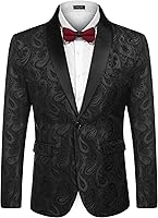 COOFANDY Men's Floral Paisley Shawl Lapel Tuxedo Jacket Blazer - Embroidered Suit for Prom, Wedding, Dinner