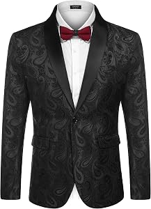 COOFANDY Mens Floral Tuxedo Jacket Paisley Shawl Lapel Suit Blazer Jacket for Dinner,Prom,Wedding