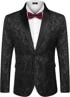 COOFANDY Men's Floral Paisley Shawl Lapel Tuxedo Jacket Blazer - Embroidered Suit for Prom, Wedding, Dinner