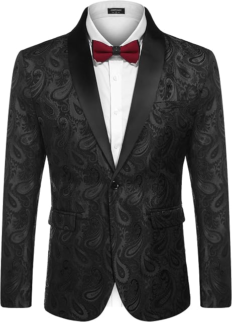 COOFANDY Mens Floral Tuxedo Jacket Paisley Shawl Lapel Suit Blazer Jacket for Dinner,Prom,Wedding