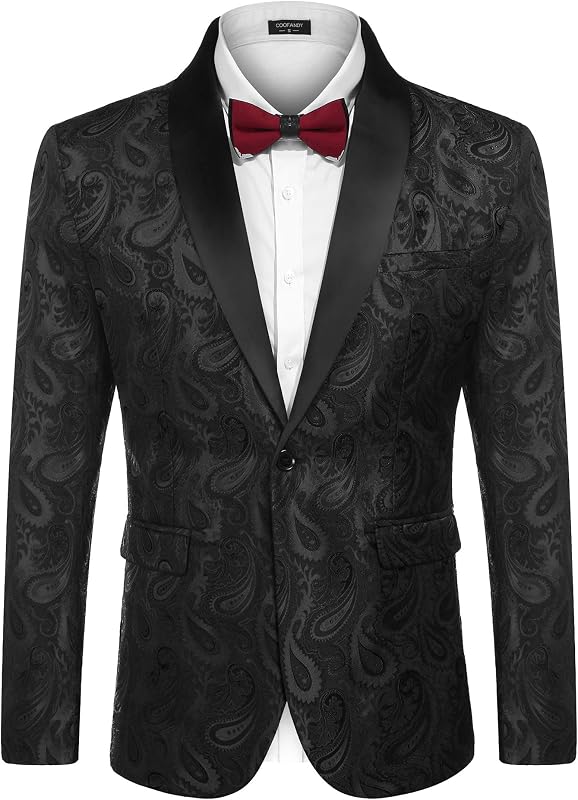COOFANDY campera de esmoquin floral para hombre, campera de solapa con chal de cachemira, campera para cena, graduación, boda