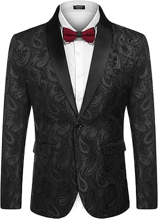 COOFANDY Men's Floral Tuxedo Jacket Paisley Shawl Lapel Suit Blazer