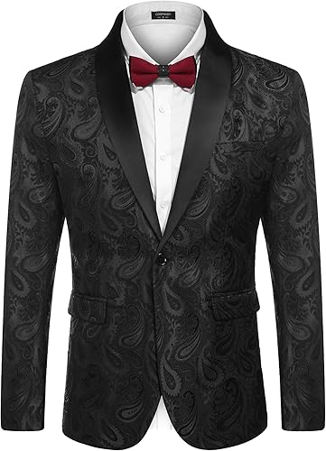 By Amazon Mens Floral Tuxedo Jacket Paisley Shawl Lapel Suit for wedding
