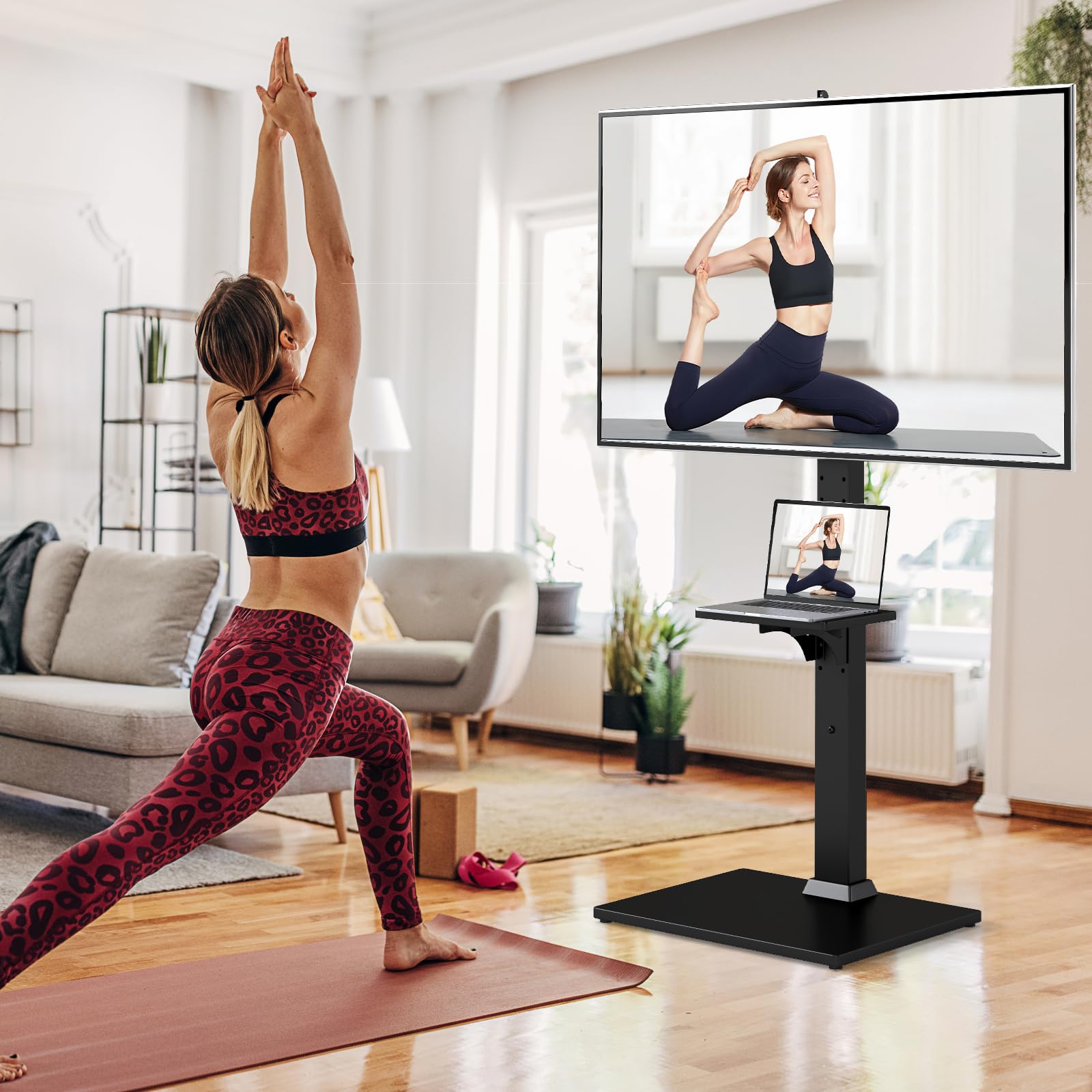 GYMAX Support TV sur Pied Inclinable, Hauteur Réglable, avec Prise de Courant, Étagère de Rangement, pour Télévision Écran de 32 à 70″ Jusqu'à 50 KG, VESA Max 600 x 400 mm