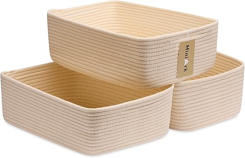 Miniatura 15 de Cestas organizadoras grandes poco profundas de 15 x 11 x 5.1 pulgadas, contenedores de almacenamiento tejidos de cuerda para baño, estantes, armario