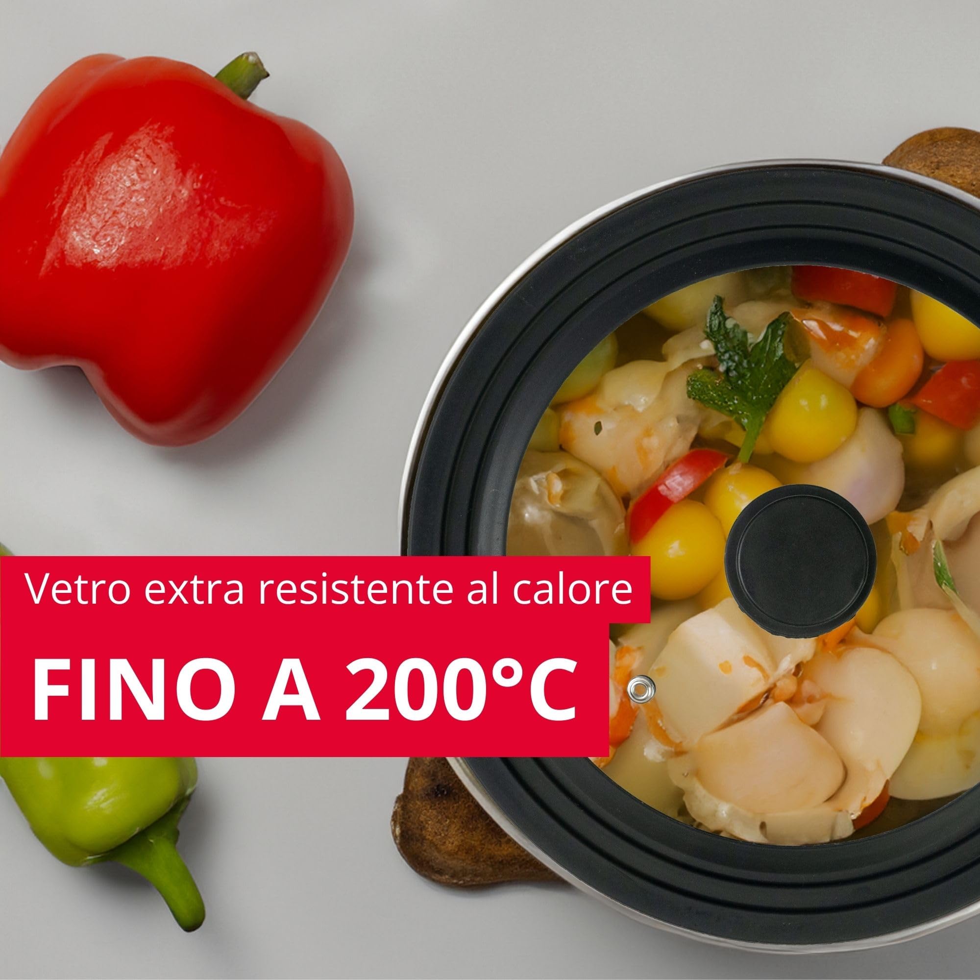 Westmark Coperchio universale con bordo in silicone - Versatile per pentole e padelle con Ø da 24 a 28 cm, vetro di sicurezza resistente al calore - 290 × 290 × 51 mm