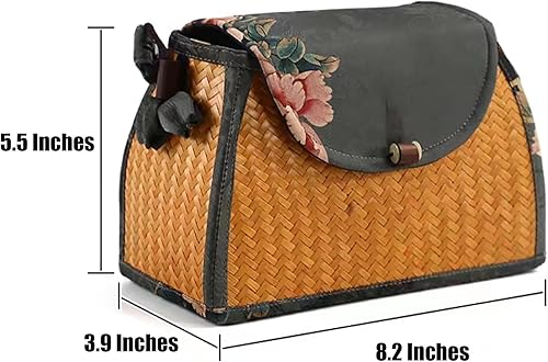 Miniatura 6 de Small handmade bamboo woven women's crossbody bag summer chic woven handbag shoulder bamboo bag straw beach wallet basket (WIDE BAG)
