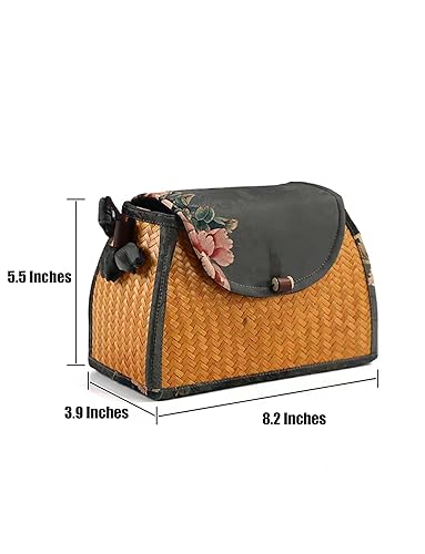 Miniatura 6 de Small handmade bamboo woven women's crossbody bag summer chic woven handbag shoulder bamboo bag straw beach wallet basket (WIDE BAG)