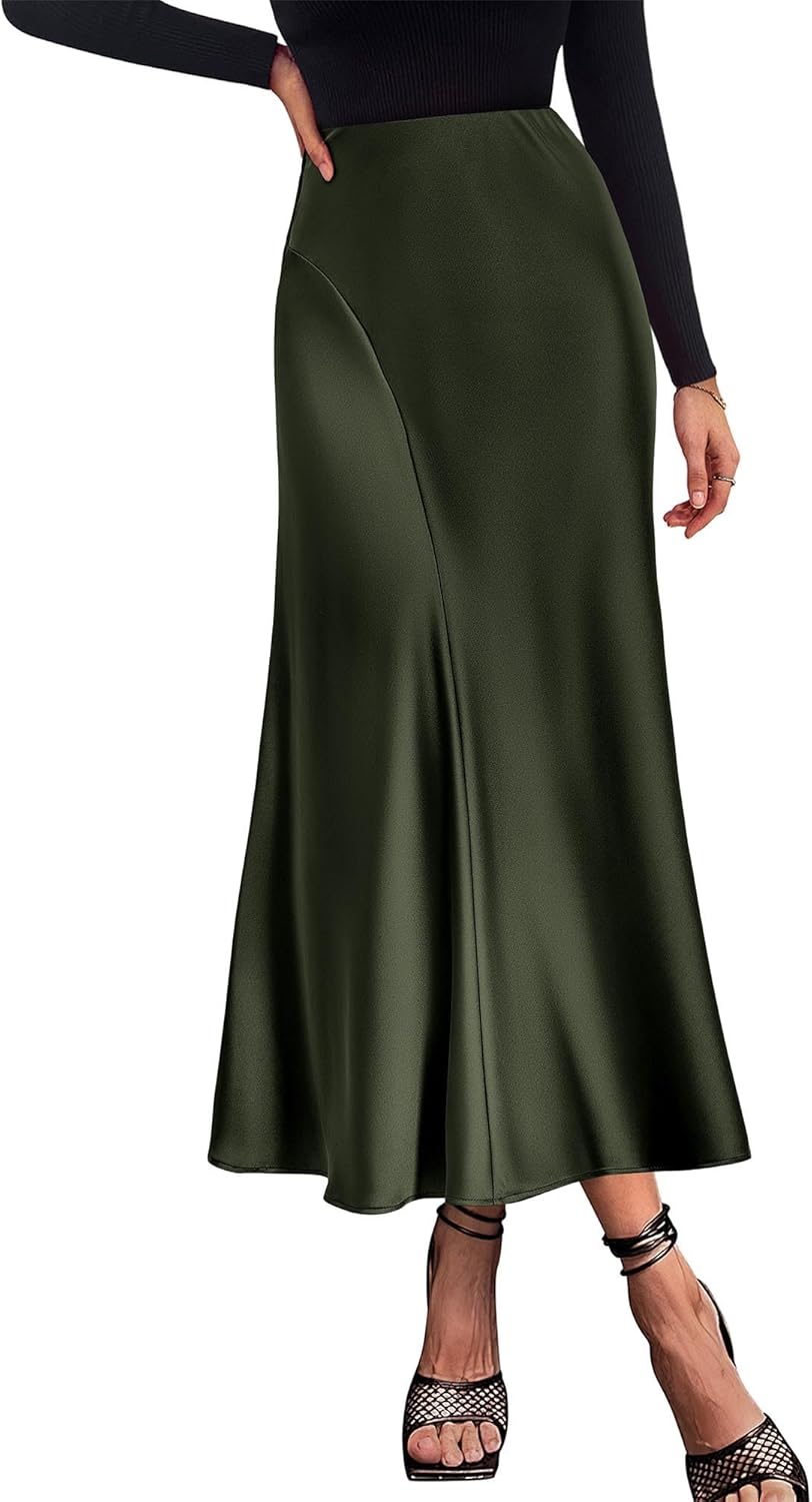 KIRUNDO Women Spring Summer Satin Maxi Skirt 2026 Trendy High Waisted Wedding Cocktail Party Work Silk A-Line Formal Skirts