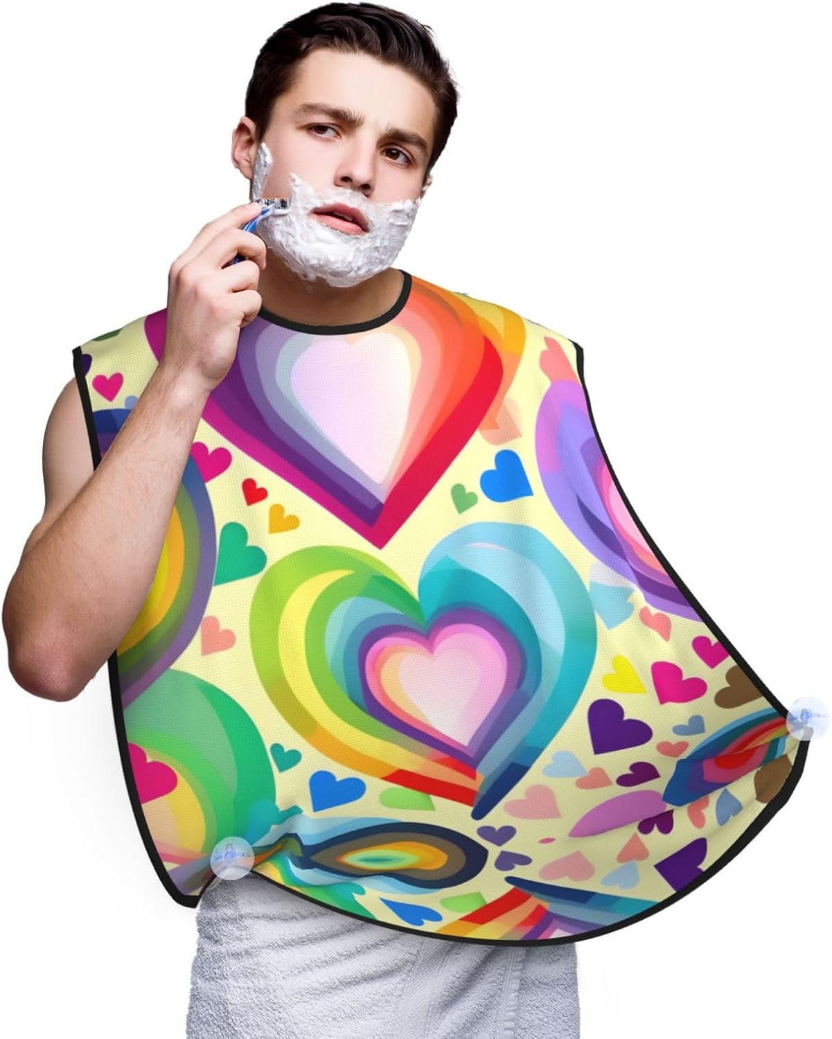 Hearts In Rainbow Colors Print Beard Bib Apron For Men, Beard Hair Catcher For Men Shaving Trimming,Beard Cape Cloth
