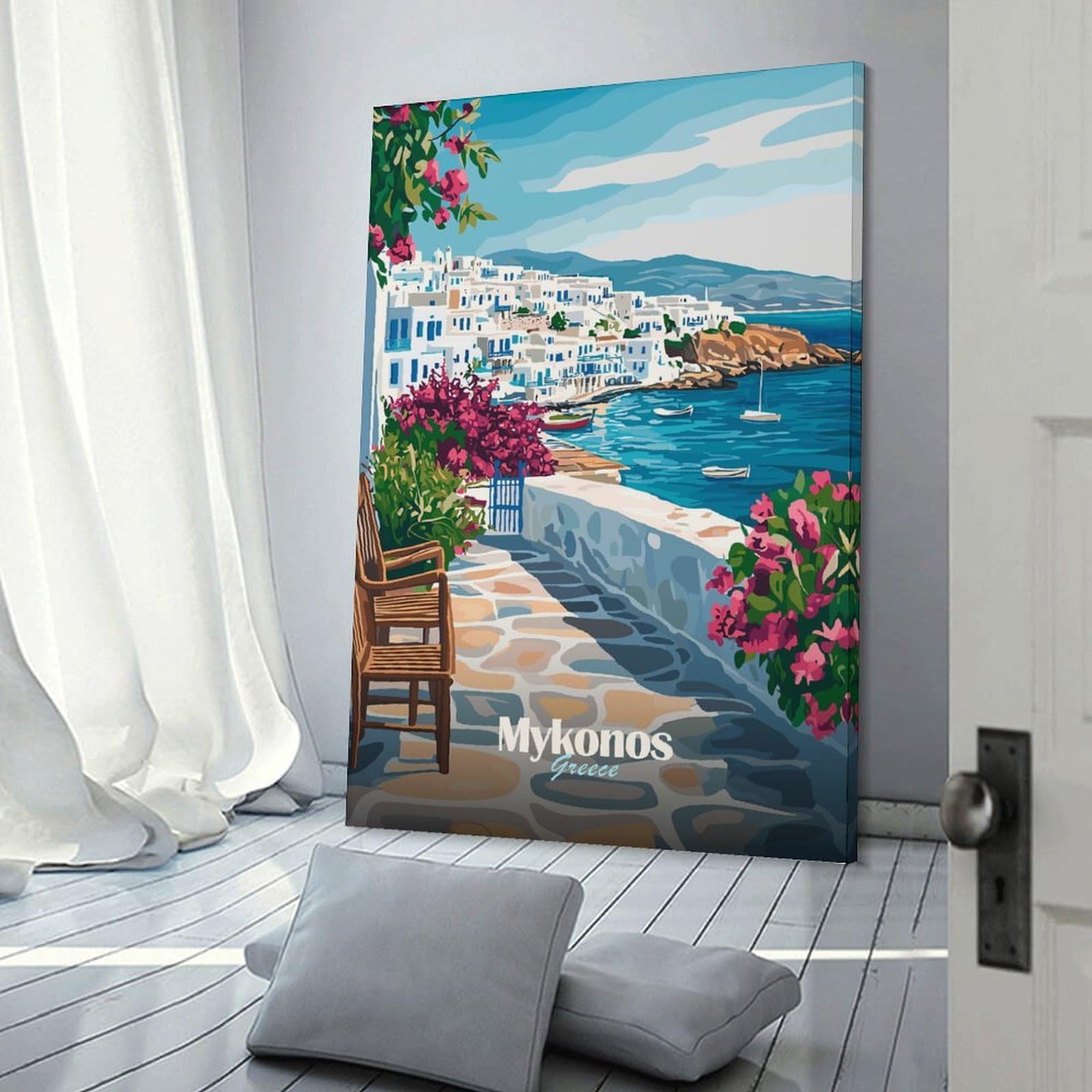 Junmoney Mykonos Greece Landscape Wall Art Print 24x36inch(60x90cm), for Living Room, Bedroom Or Home Office, Thoughtful Wall Decor for Art Lovers