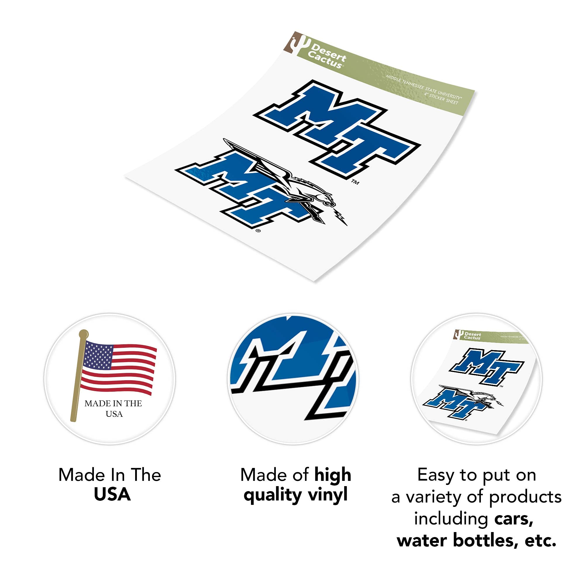 Middle Tennessee State University NCAA Sticker Pack - Vinyl Decals For Laptop, Water Bottle, Car, 4 Inch Set - View #10