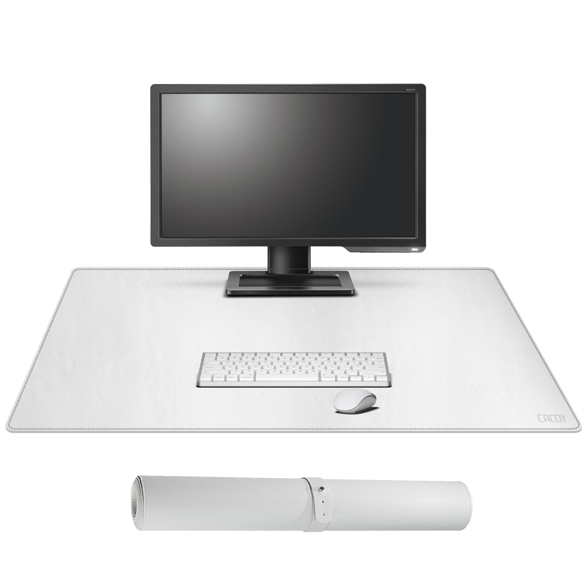Cacoy 36" x 20" Leather Desk Mat, XXL Large Gaming Keyboard Mouse Pad, Computer Desk Pad Protector, Waterproof Desk Mats on Top of Desks, Office Desk Blotters (White)
