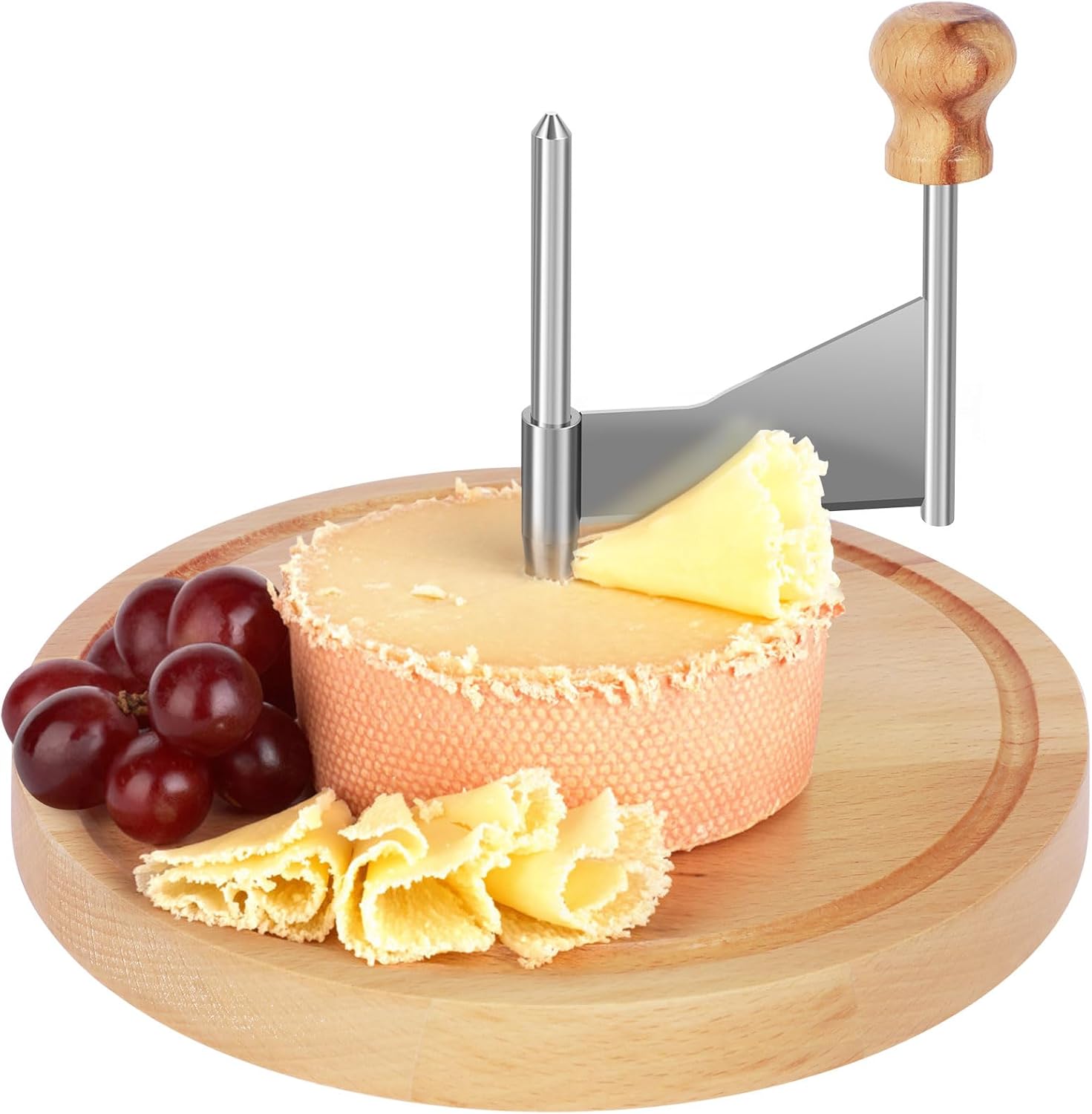 HIERTAOP Cheese Curler, Stainless Steel Cheese Shaver, Wooden Cheese