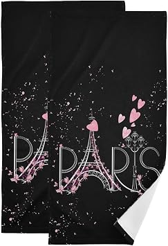 Eiffel Tower Chic Paris Hand Towels for Bathroom Set of 2 Romantic Theme Black Pink Face Towels Microfiber Modern French Kitchen Towels Decorative Bathroom Towel for Shower Guest 14" x 28"