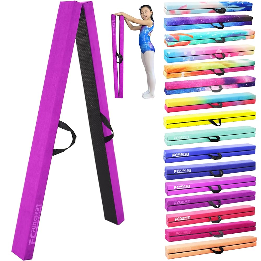 FC FUNCHEER 8FT Folding Balance Beam -Gymnastics Floor Beam - Gymnastics Equipment- Anti-Slip Bottom - Suede Cover - Carry Bag for Kids/Adults Home & Gym Center