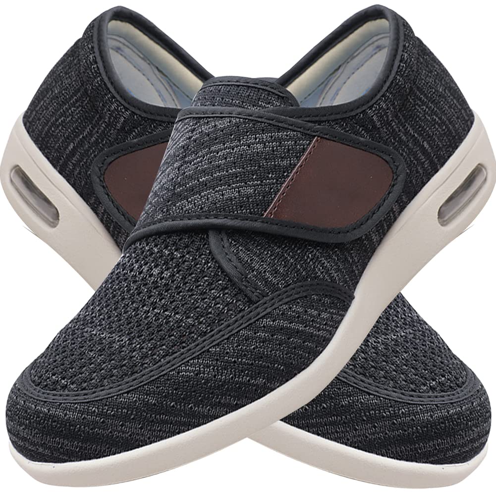 AEHO Chaussure Orthopedique Chaussures à Coussin D'air Pour Diabétiques Pied Large Chausson Fermeture Scratch Pour Personne Âgée Pieds Gonflés Arthrite Oedème Swollen,Blacka,37.5 EU