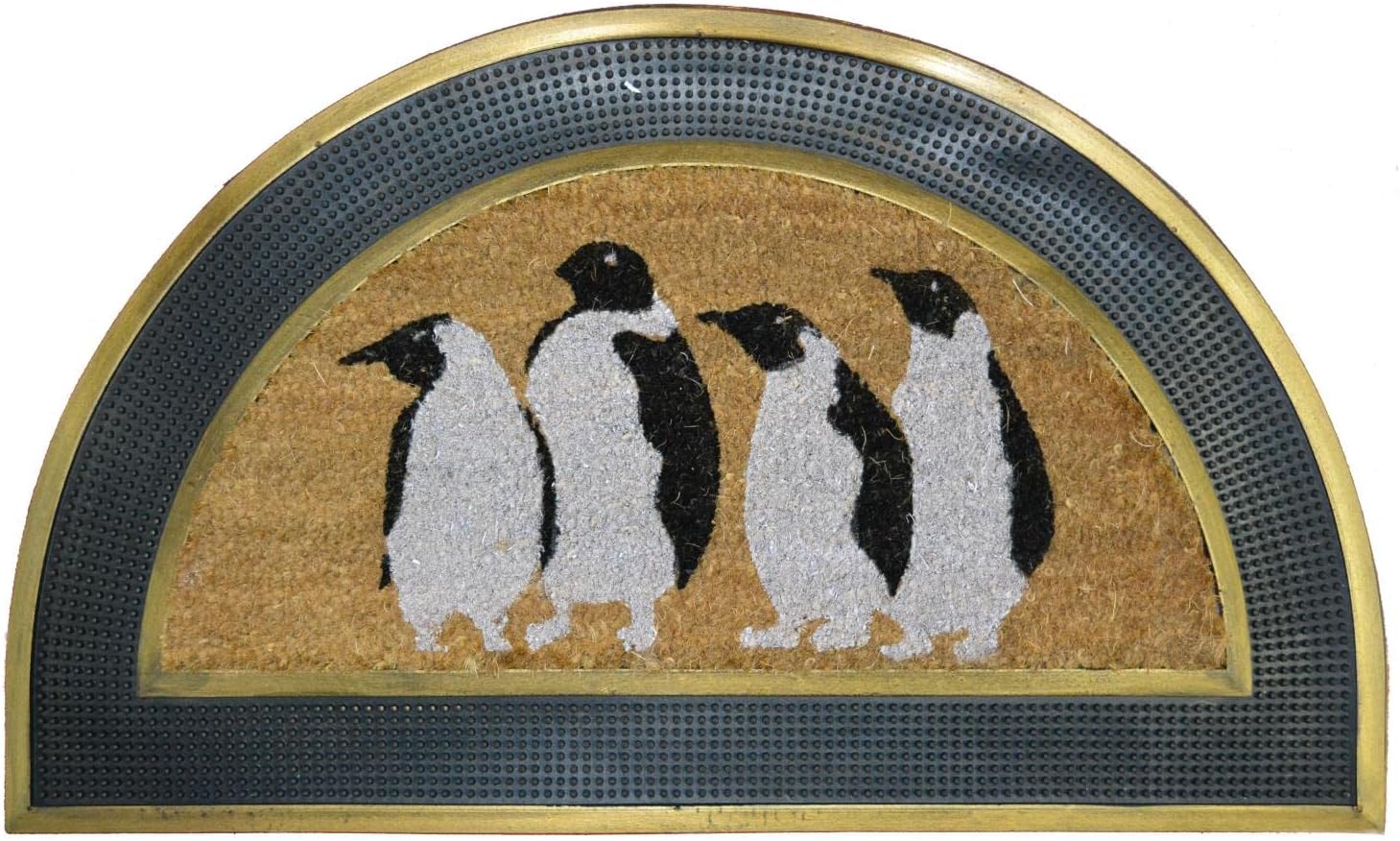Imports Decor Penguins Half Round Rubber Back Coir Brush Doormat, 18 x 30 x 1