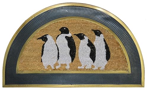 Imports Decor Penguins - Felpudo medio redondo de goma con parte trasera de fibra de coco, 18 x 30 x 1 pulgada
