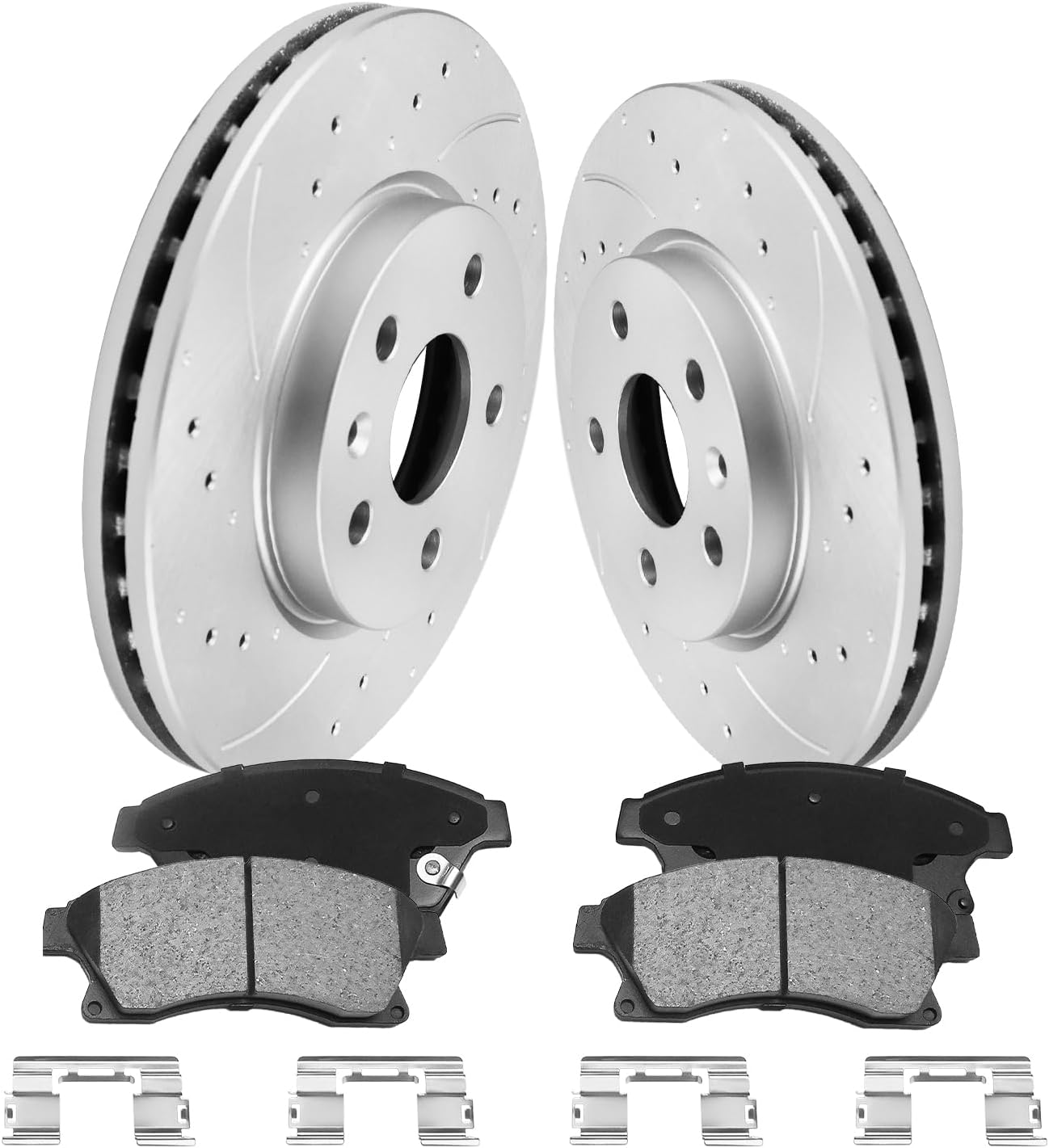 Front Brake Pads And Rotors Kit Compatible With 2011-2015 Chevrolet Cruze, 2012-2017 Sonic, Automotive Replacement Brake Kits 55185 D1522-8697 Geomet Drilled And Slotted Rotors 276mm(10.9in)