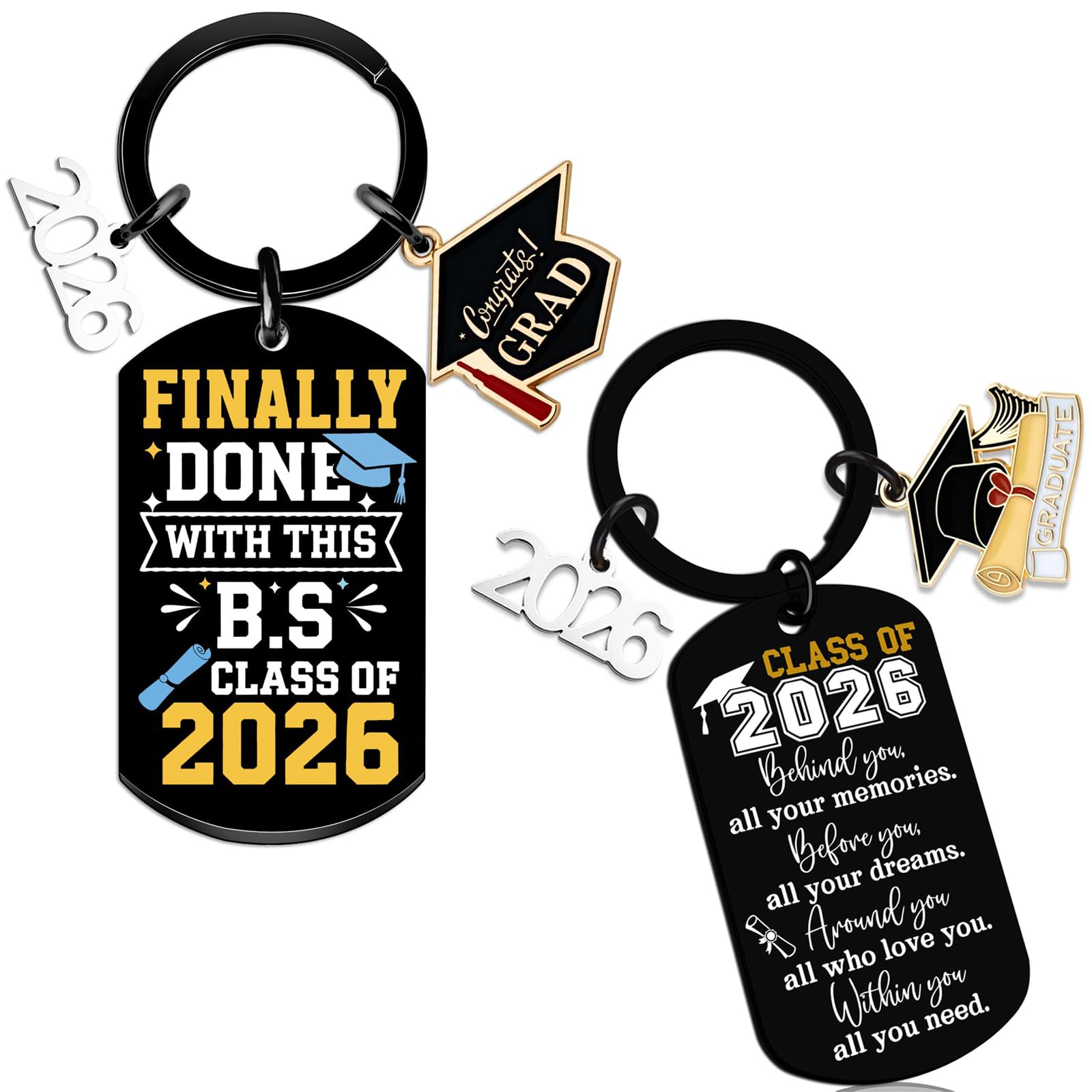 Yunvisty 2PCS Graduation Gifts Funny for Her or Him, Keyring Class of 2026, Ideal for Daughter/Son, Friends, Party Favours, Goody Graduation Celebrations for High School or College Graduates (Black)