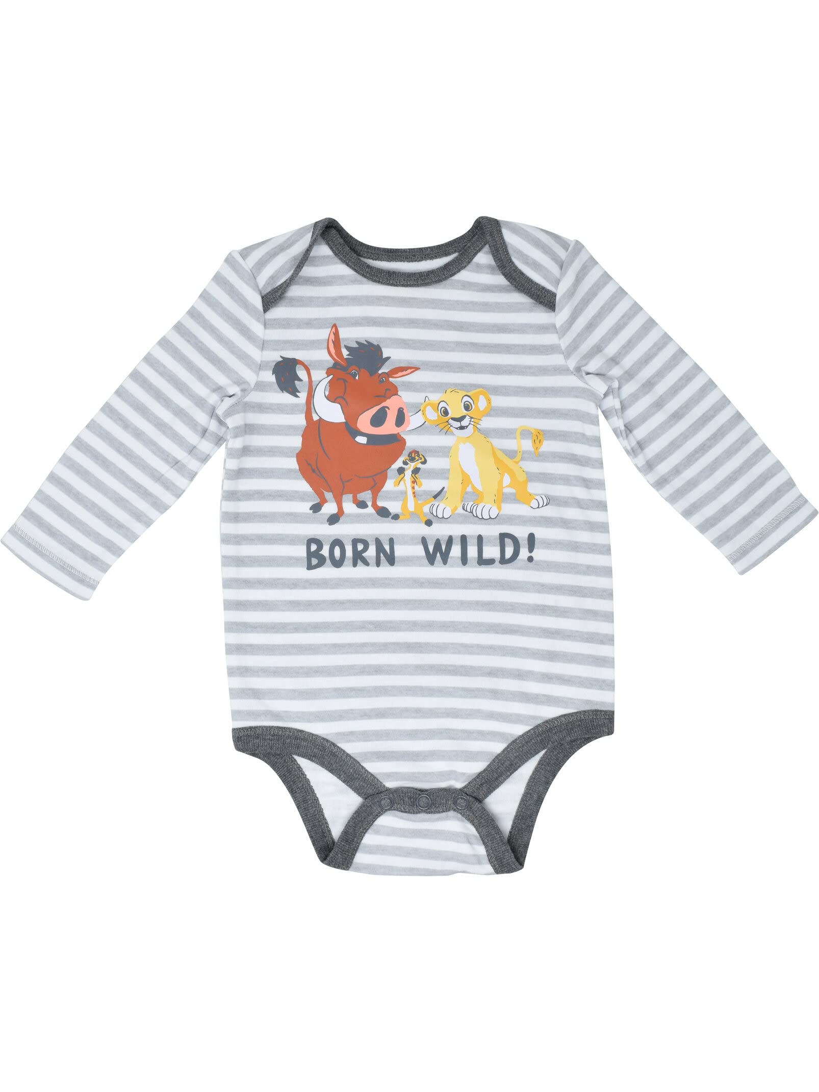 Disney Lion King Baby Boys 3 Pack Long Sleeve Bodysuits Green/White/Gray 18 Months