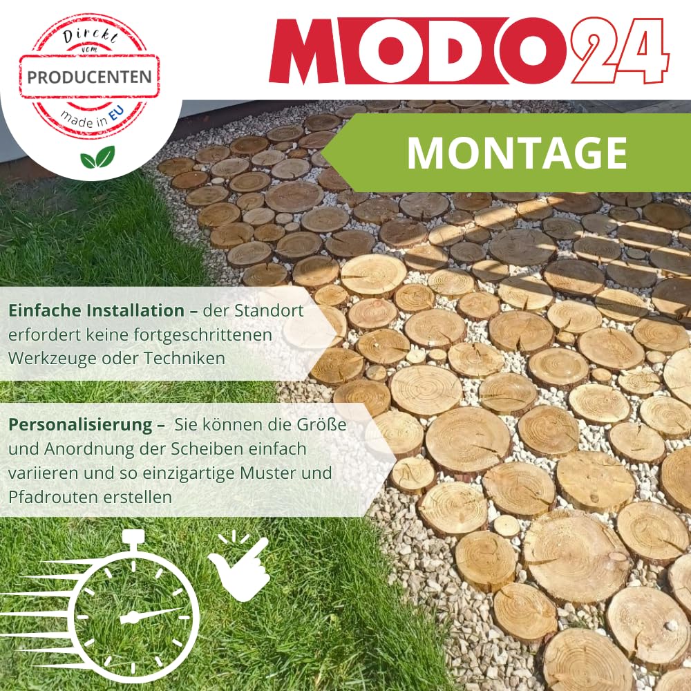 Gartenweg aus Holz, 1 Modul, Gehwegplatte, Gehweg aus Eichescheiben, Gehplatten, Holzscheiben, Holzplatten, Gartenplatten, Beetplatten, Weg Holzpfad, FSC-Holz, Modulmaß 80x50x3 cm