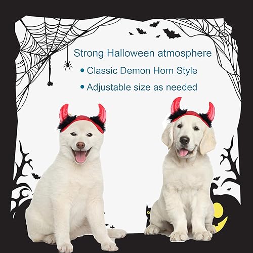 Miniatura 5 de ABLAZEZAI Diadema de Halloween para mascotas, sombrero ajustable de cuerno de diablo para perros, accesorios para disfraz de Halloween para gatos,
