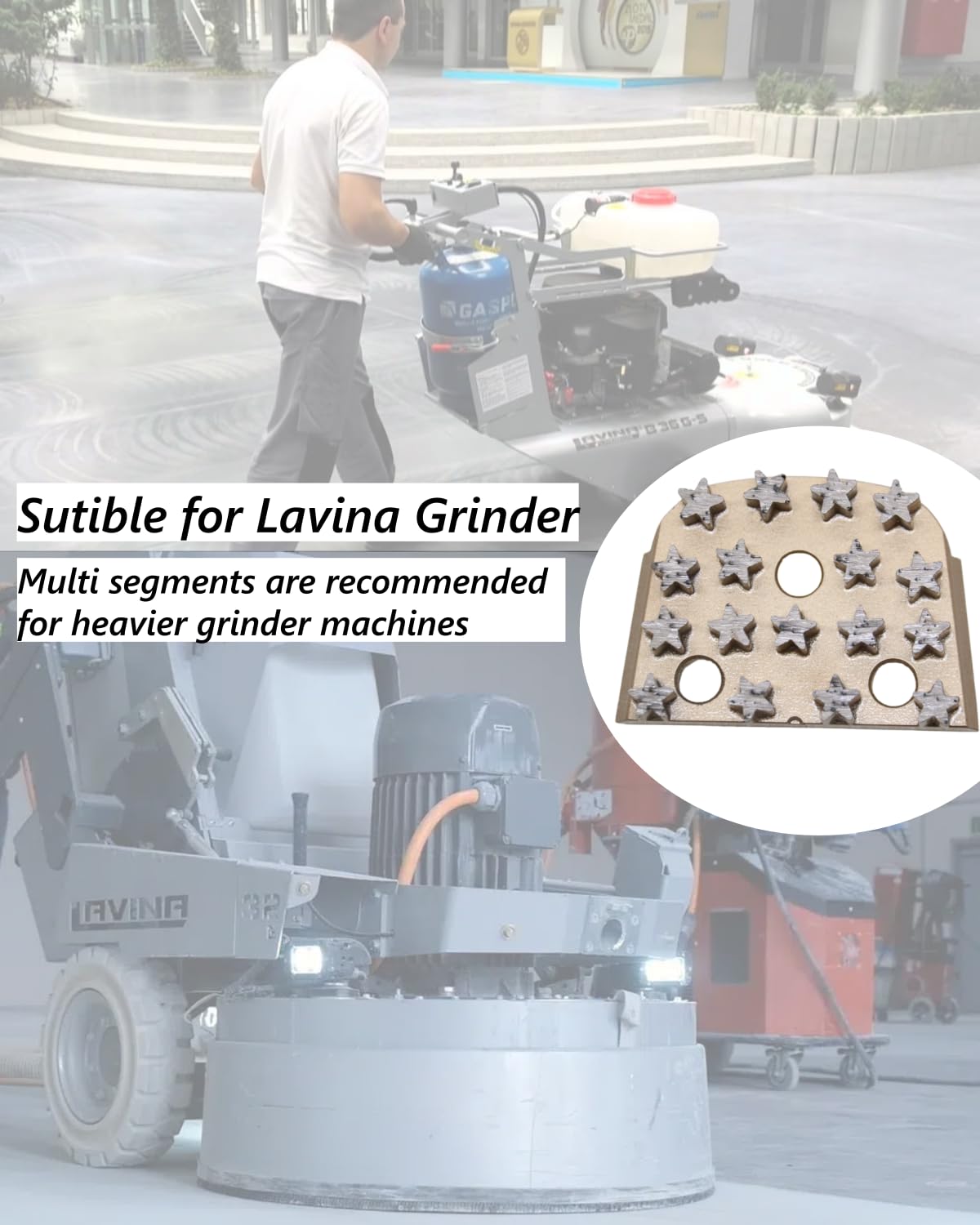 Diamond Grinding Shoes for Medium Hard Floor, 9PCS Concrete Grinding Disc Fit with Lavina Onfloor Grinder, 16/20 Grit Soft Metal Bond, Multi-Star Segments