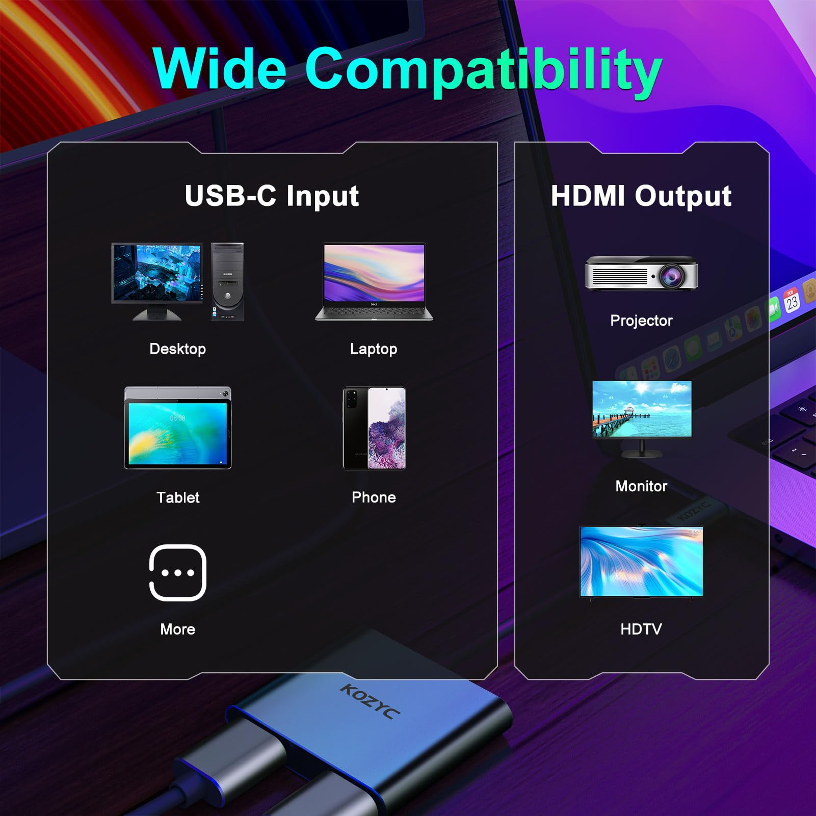 Adattatore da USB C a doppio HDMI, 4K a 60 Hz, splitter da tipo C a HDMI, display esteso per MacBook/MacBook Pro Air Dell XPS13/15, Samsung Galaxy S9/S9+ [modalità MST (display estesi) solo per Win