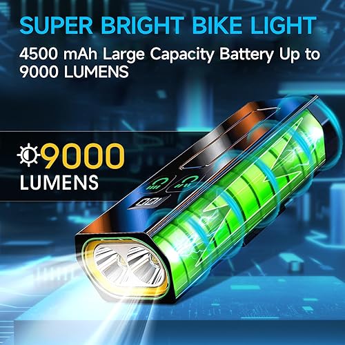 Miniatura 2 de Luces de bicicleta brillantes 2025 para conducción nocturna, 9500 lúmenes, faros delanteros de bicicleta, recargable por USB, 3 luces LED, 17 modos