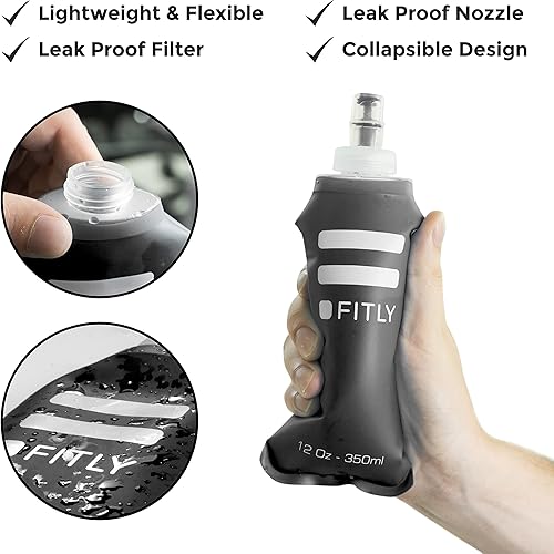 Miniatura 2 de Soft Flask - Botella de agua suave de bolsillo Shrink As You Drink de 12 oz para paquete de hidrataciónchaleco para correr, botella de agua plegable